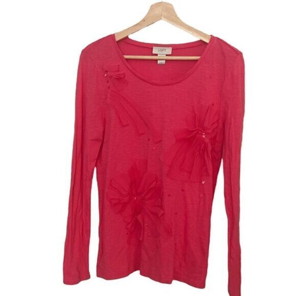 Loft‎ Pink Flower Long Sleeve T Shirt Size M - Picture 1 of 11